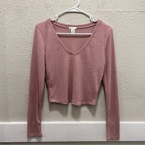 BOZZOLO Blush Pink Ribbed Long Sleeve Crop Top M